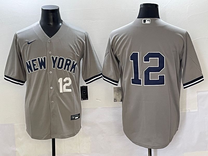 Men 2025 New York Yankees #12 No Name Grey Game Nike MLB Jersey style 2